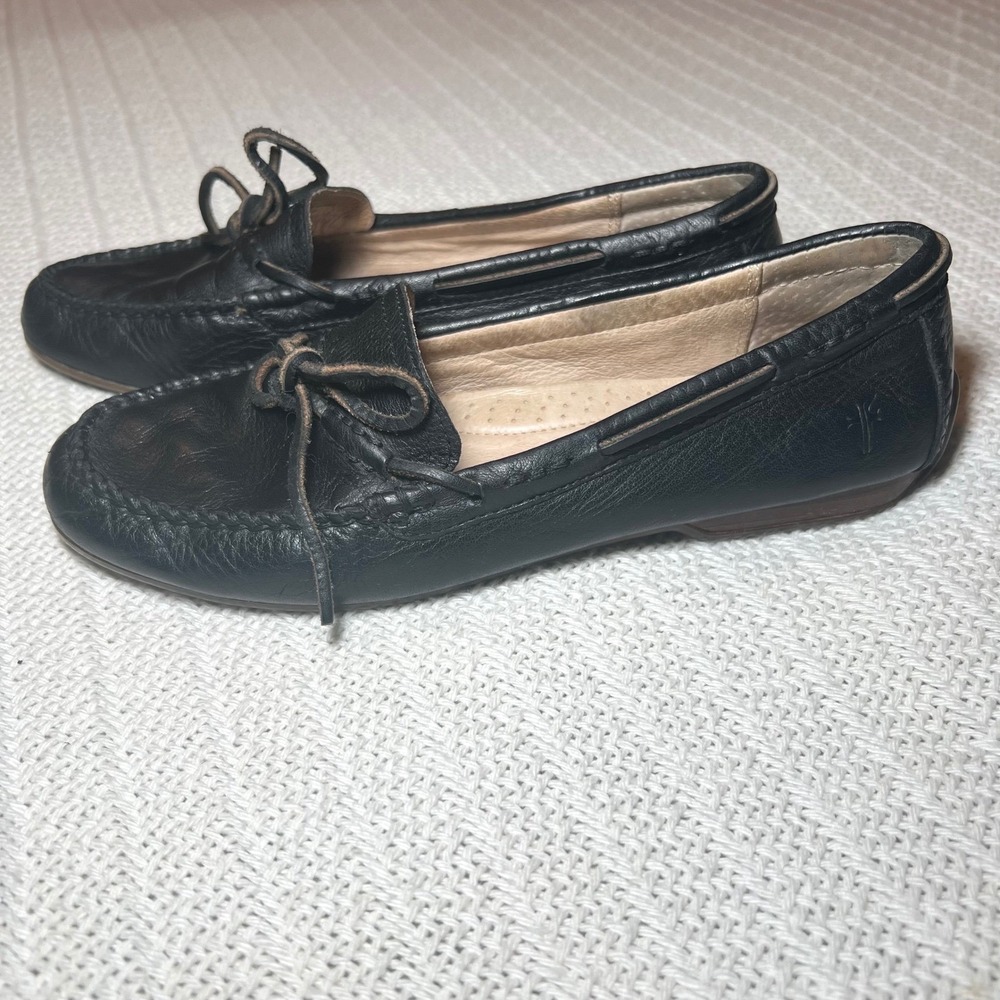 Frye Black Leather Slip On Boat Shoe Loafers 6.5M